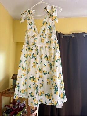 Lemon Print Tie-Shoulder Sundress
